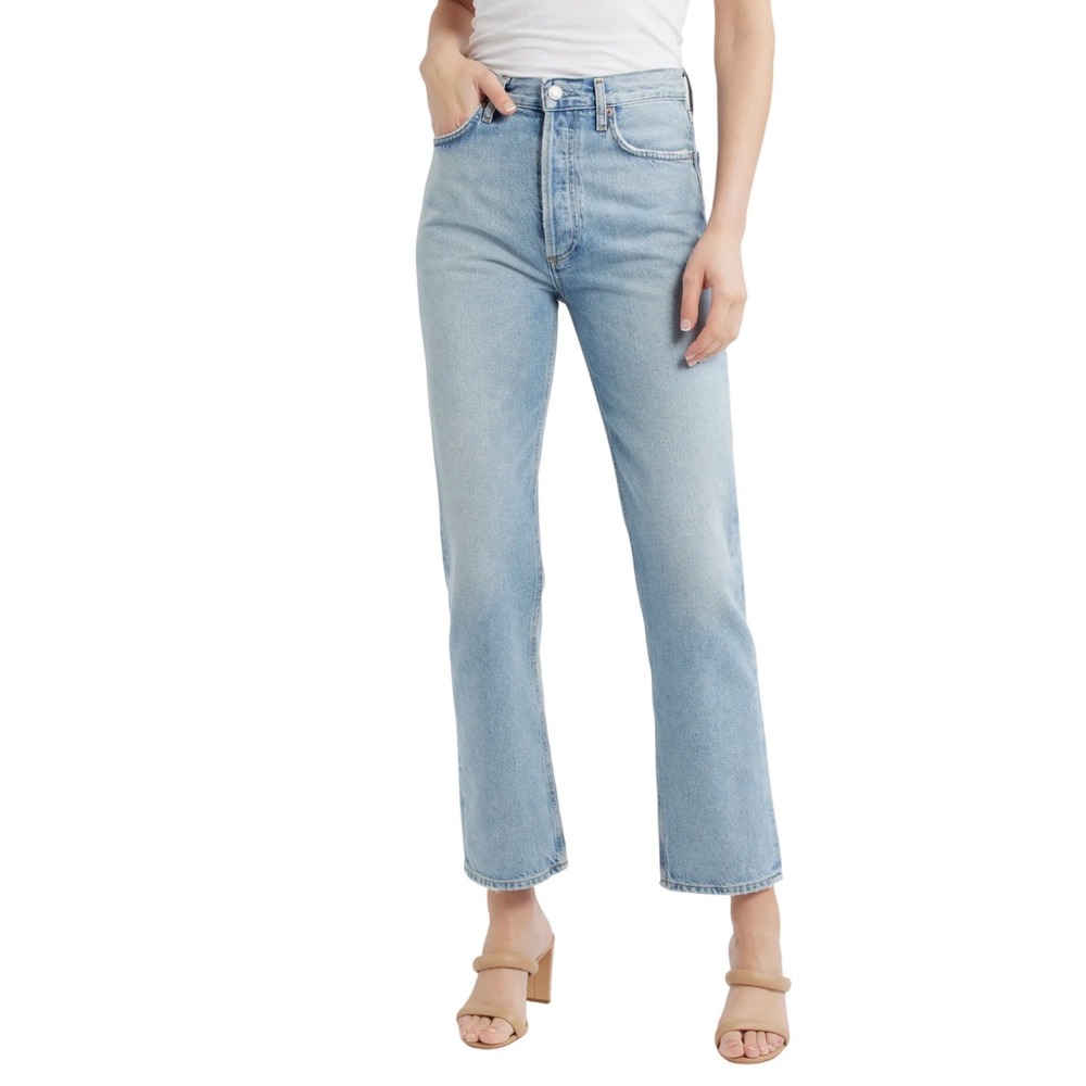 AGOLDE 90s Pinch Waist Jeans 26 High Rise Straight Leg Light Wash Distressed